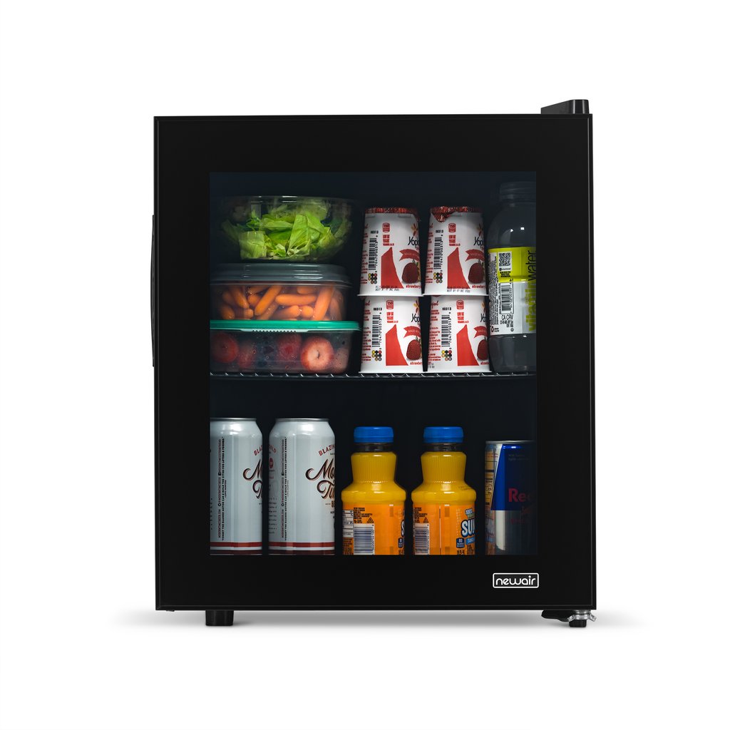 NewAir 60 Can Beverage Fridge with Glass Door, Small Freestanding Mini Fridge in Black