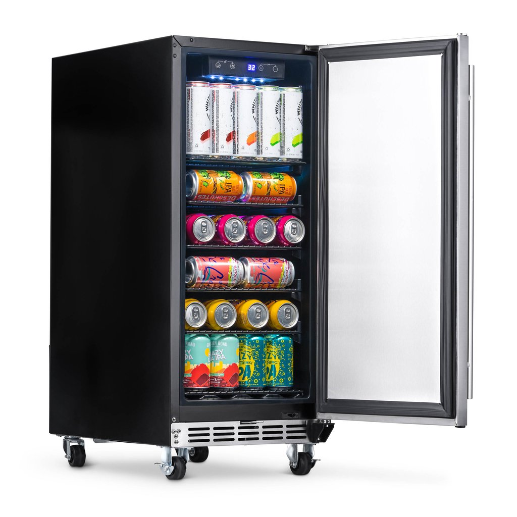 NewAir 15” Built-in 90 Can Outdoor Beverage Fridge in Weatherproof Stainless Steel