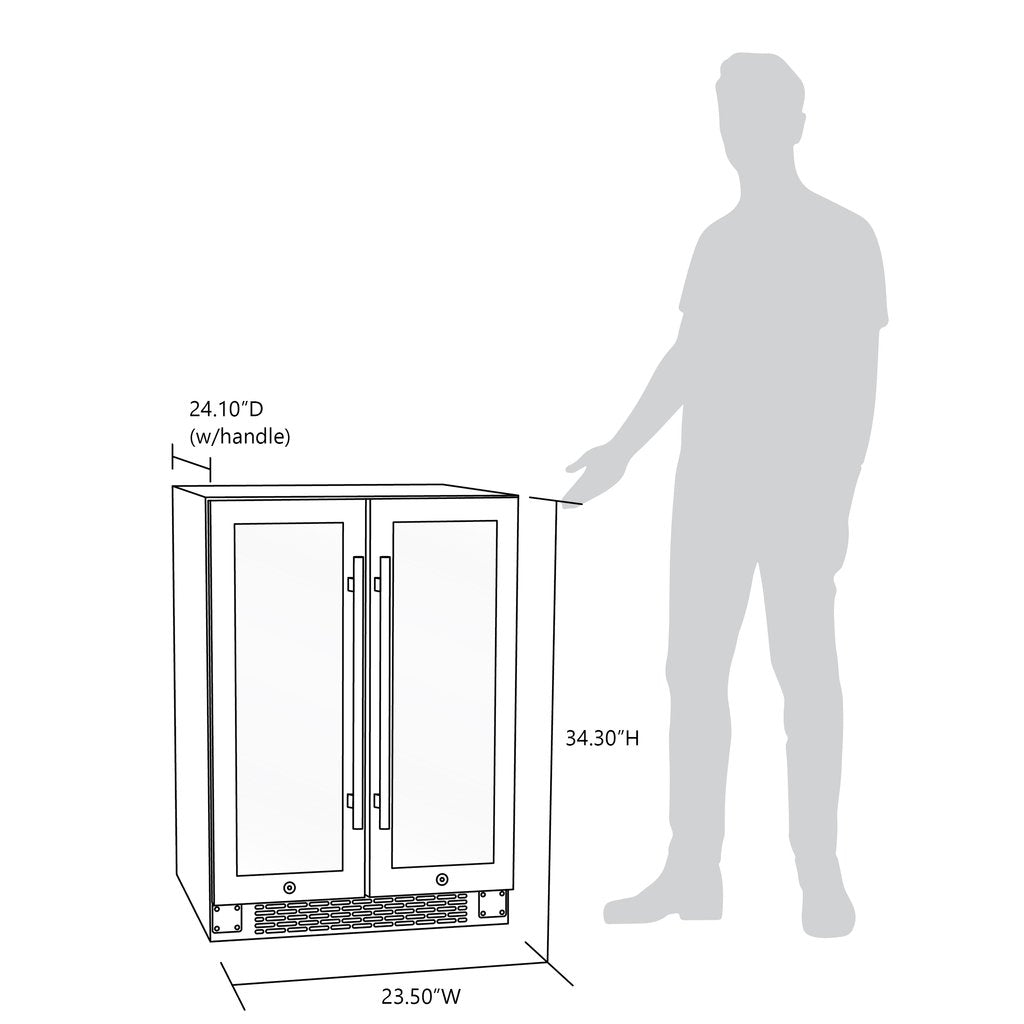 NewAir 24” Premium Built-in Dual Zone 18 Bottle and 58 Can French Door Wine and Beverage Fridge