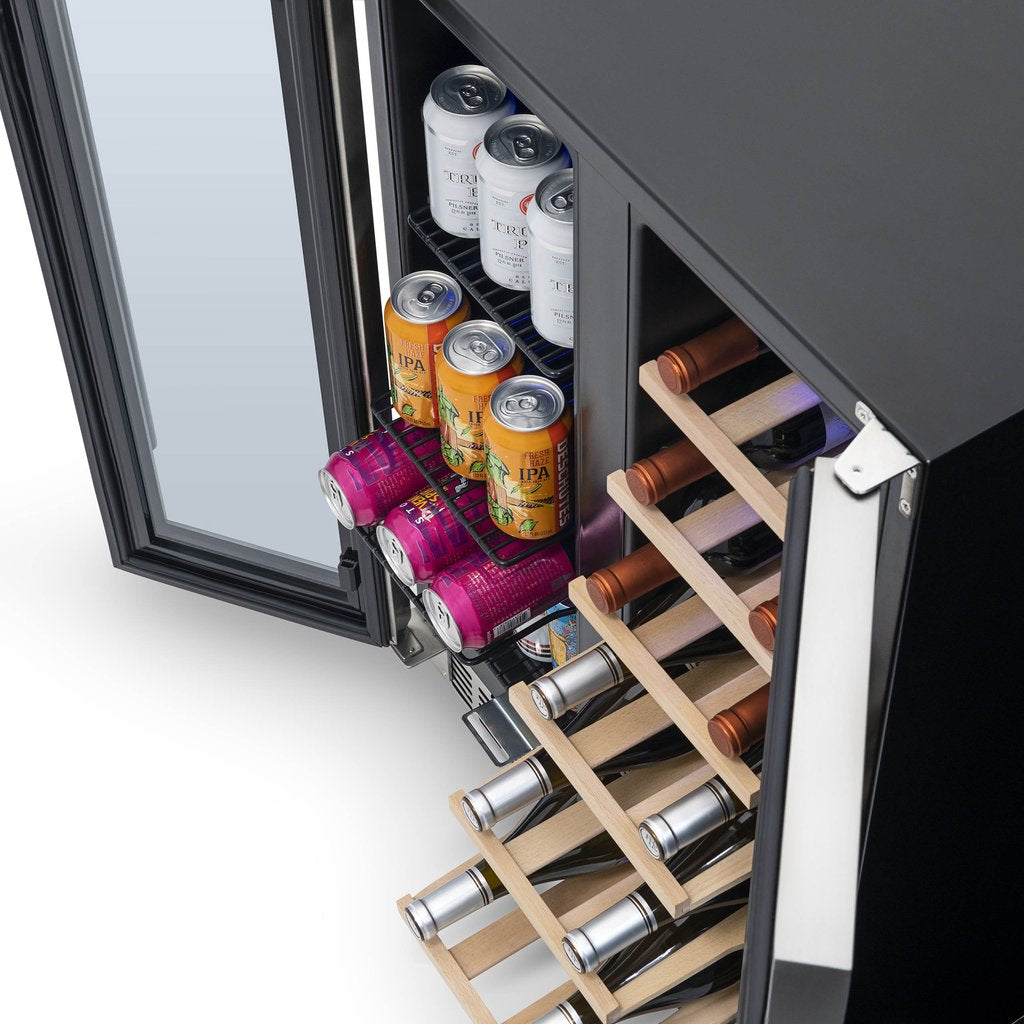 NewAir 24” Premium Built-in Dual Zone 18 Bottle and 58 Can French Door Wine and Beverage Fridge