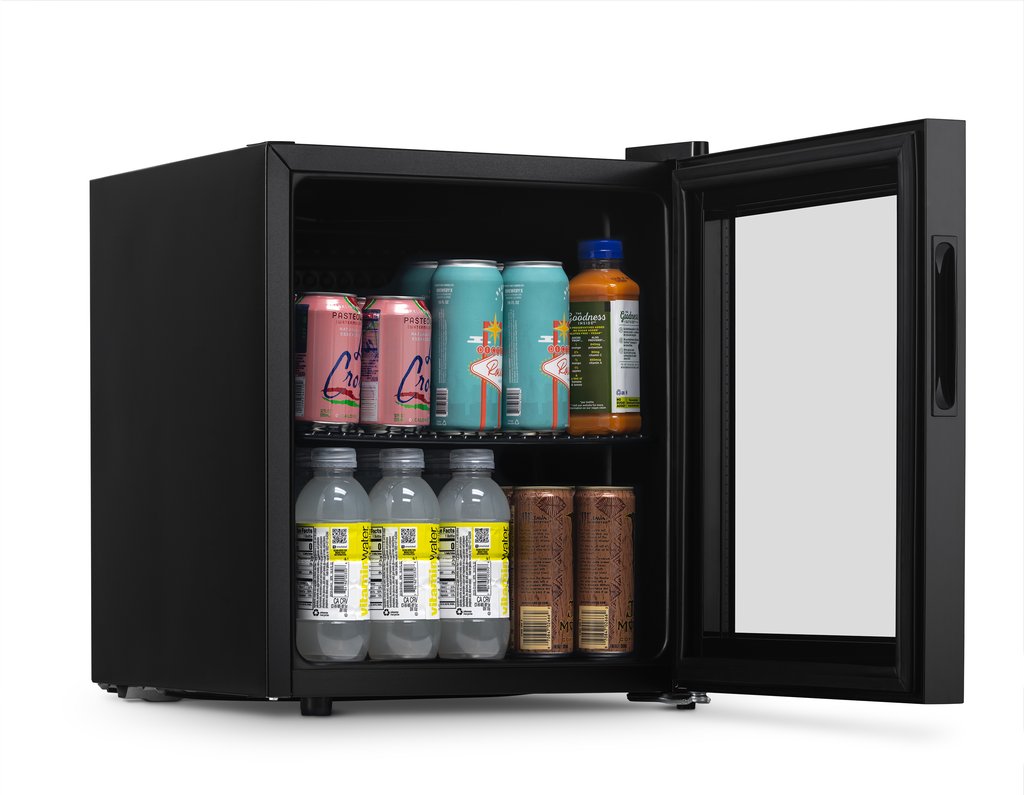 NewAir 60 Can Beverage Fridge with Glass Door, Small Freestanding Mini Fridge in Black