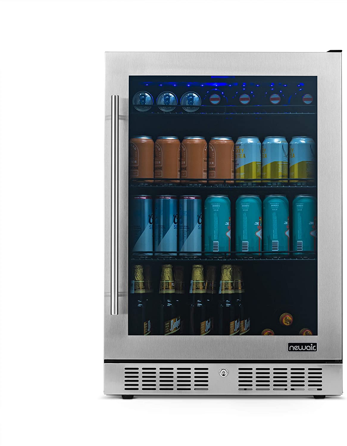 NewAir 24” Built-in Premium 224 Can Beverage Fridge with Color Changing LED Lights