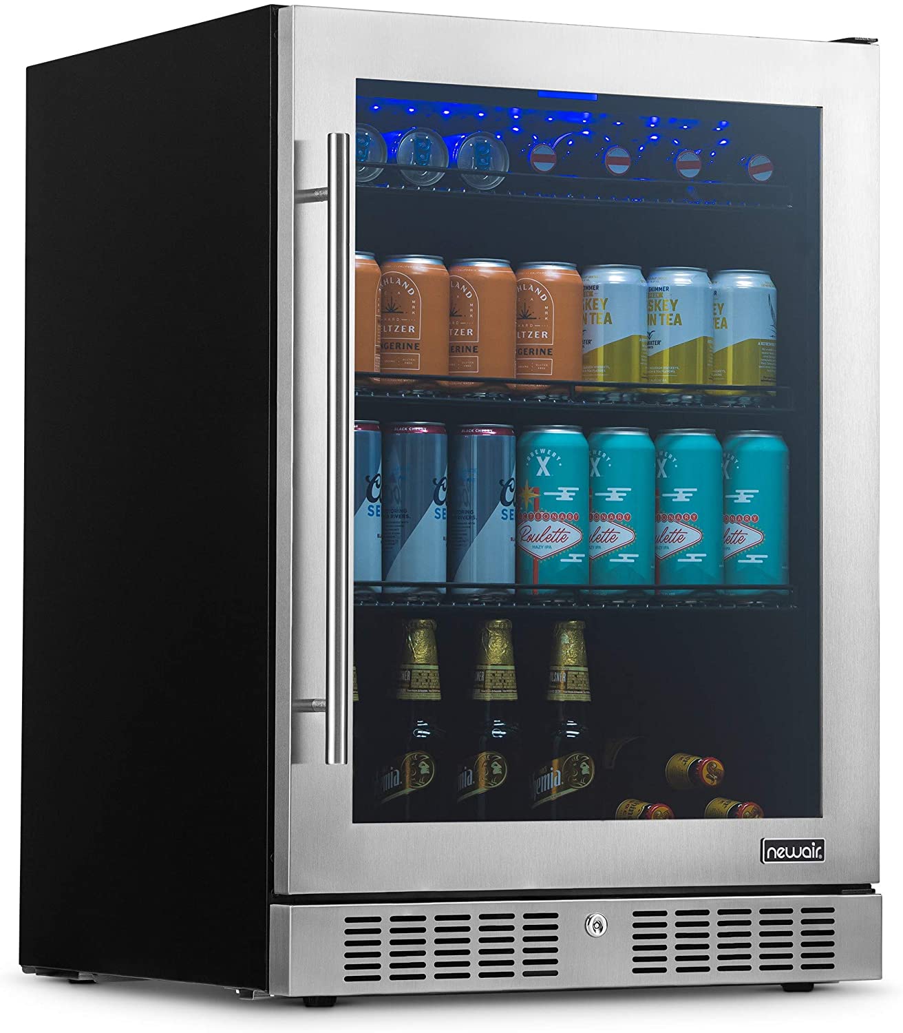 NewAir 24” Built-in Premium 224 Can Beverage Fridge with Color Changing LED Lights