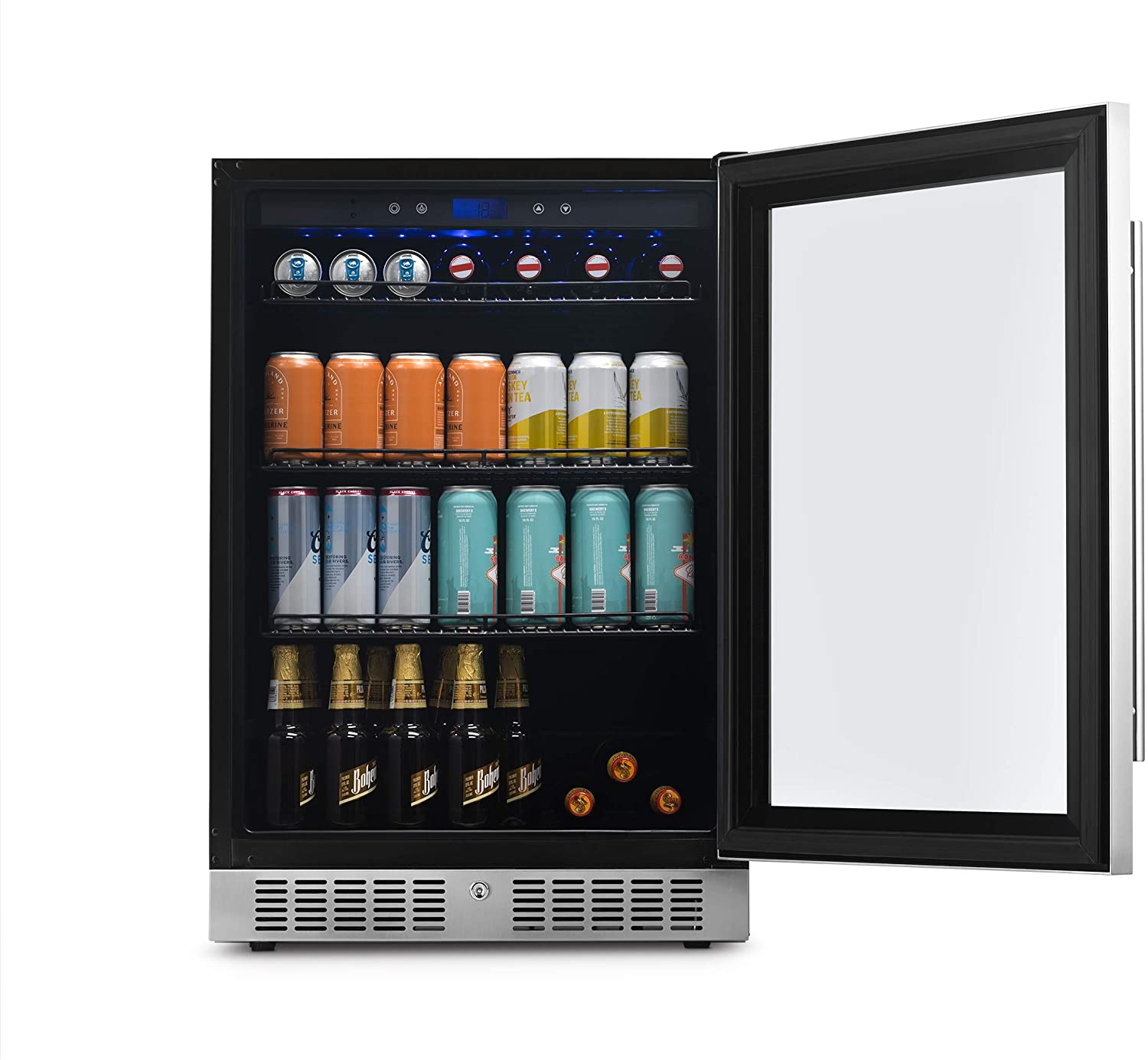 NewAir 24” Built-in Premium 224 Can Beverage Fridge with Color Changing LED Lights