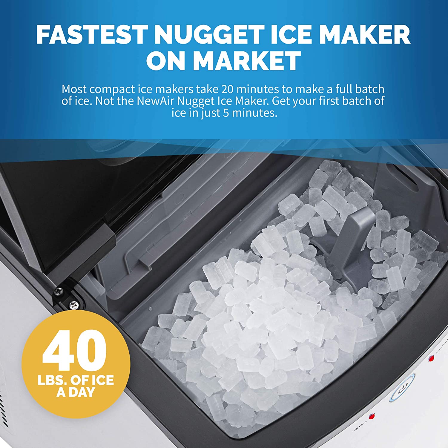 NewAir Countertop Nugget Ice Maker 40 lb. of Ice a Day in Stainless St