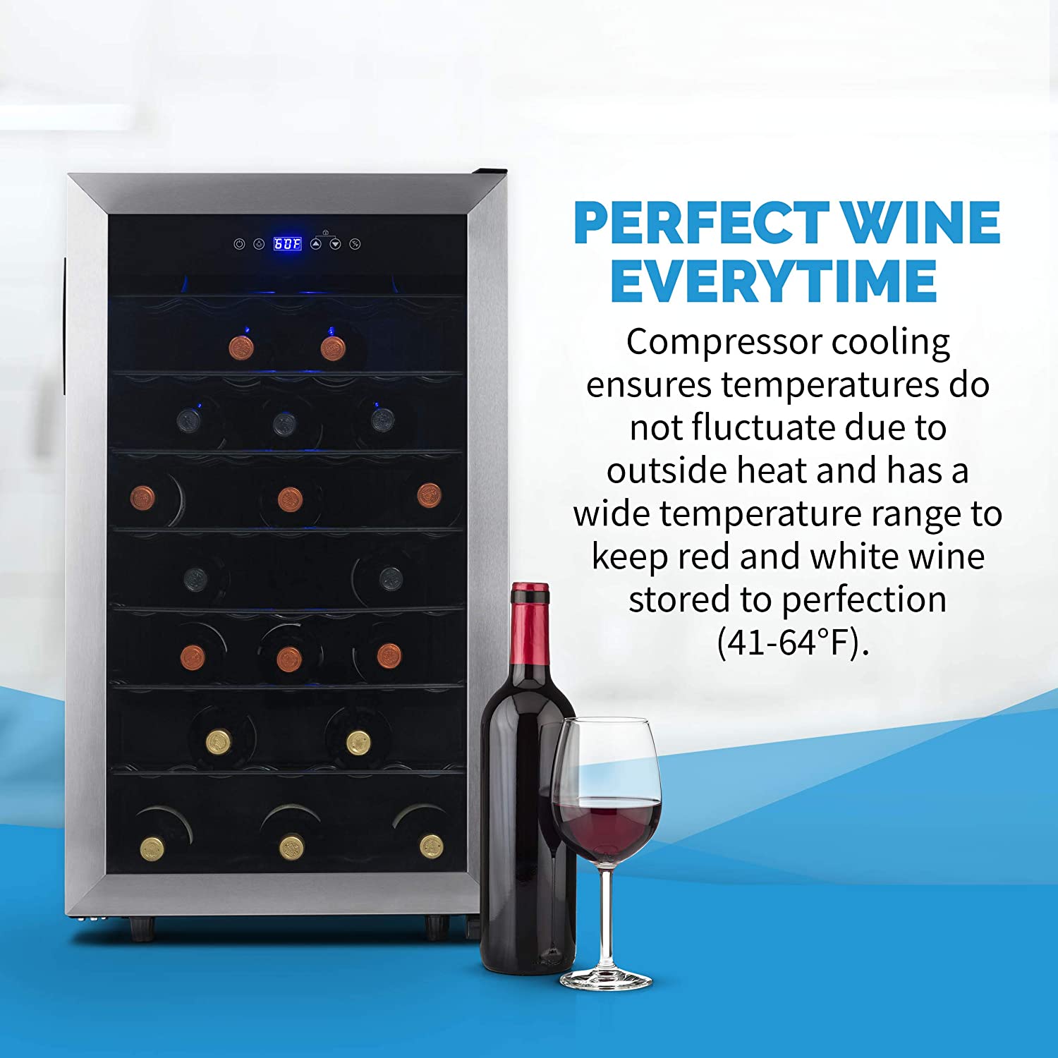 NewAir Freestanding 50 Bottle Wine Fridge in Stainless Steel