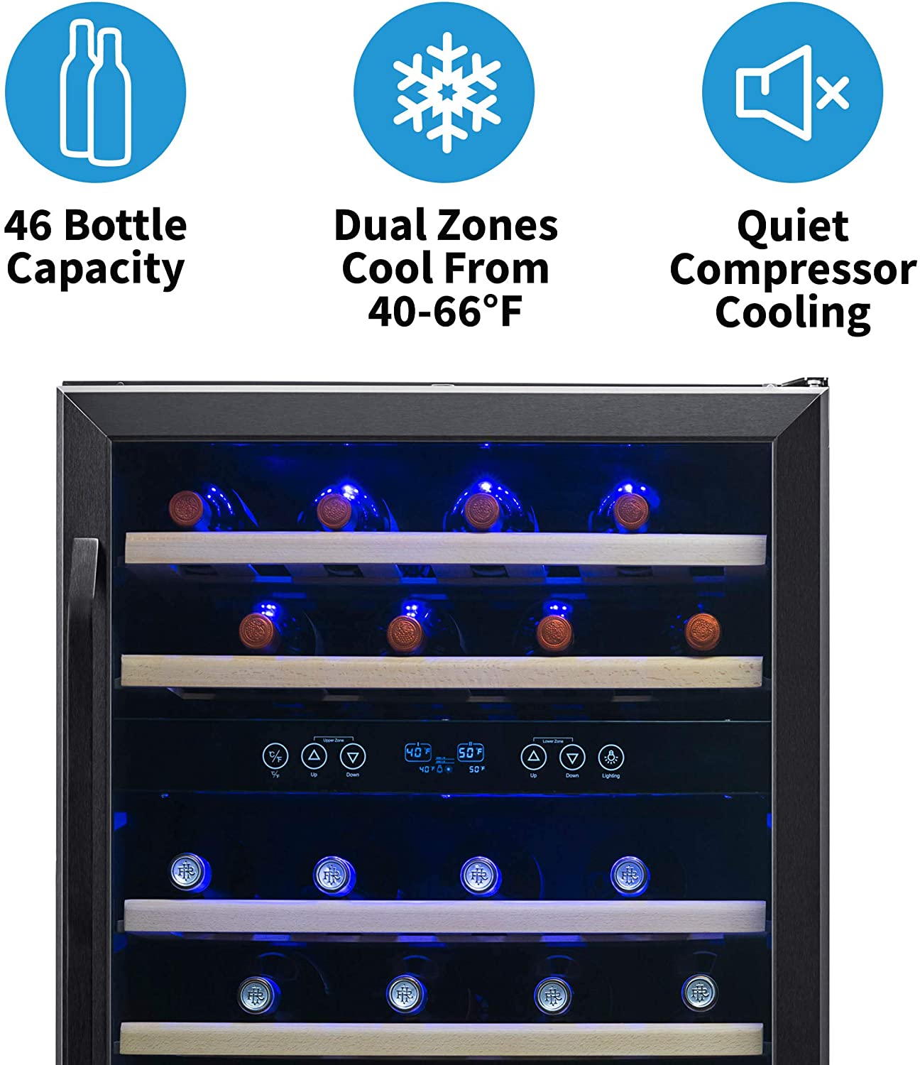 NewAir 24” Built-in 46 Bottle Dual Zone Wine Fridge in Black Stainless Steel