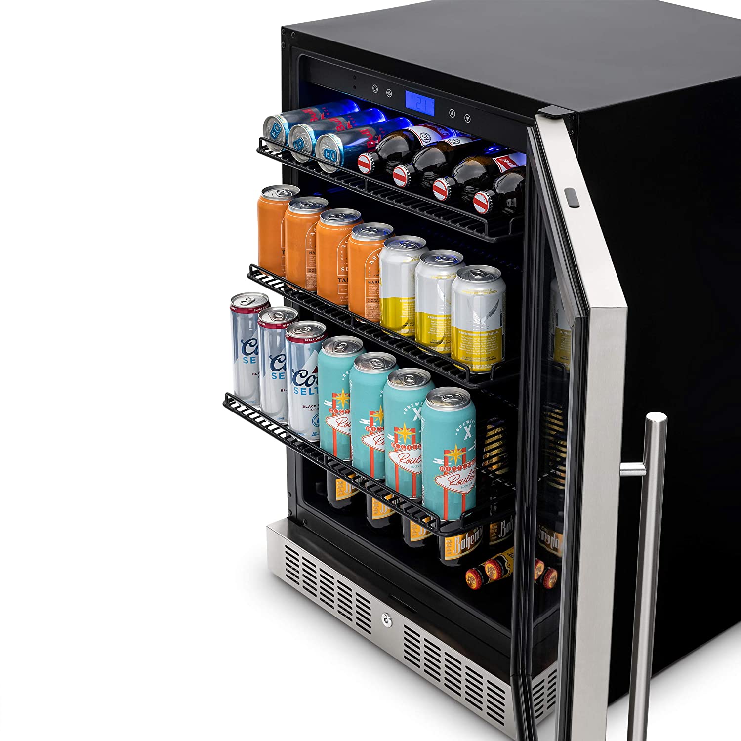 NewAir 24” Built-in Premium 224 Can Beverage Fridge with Color Changing LED Lights