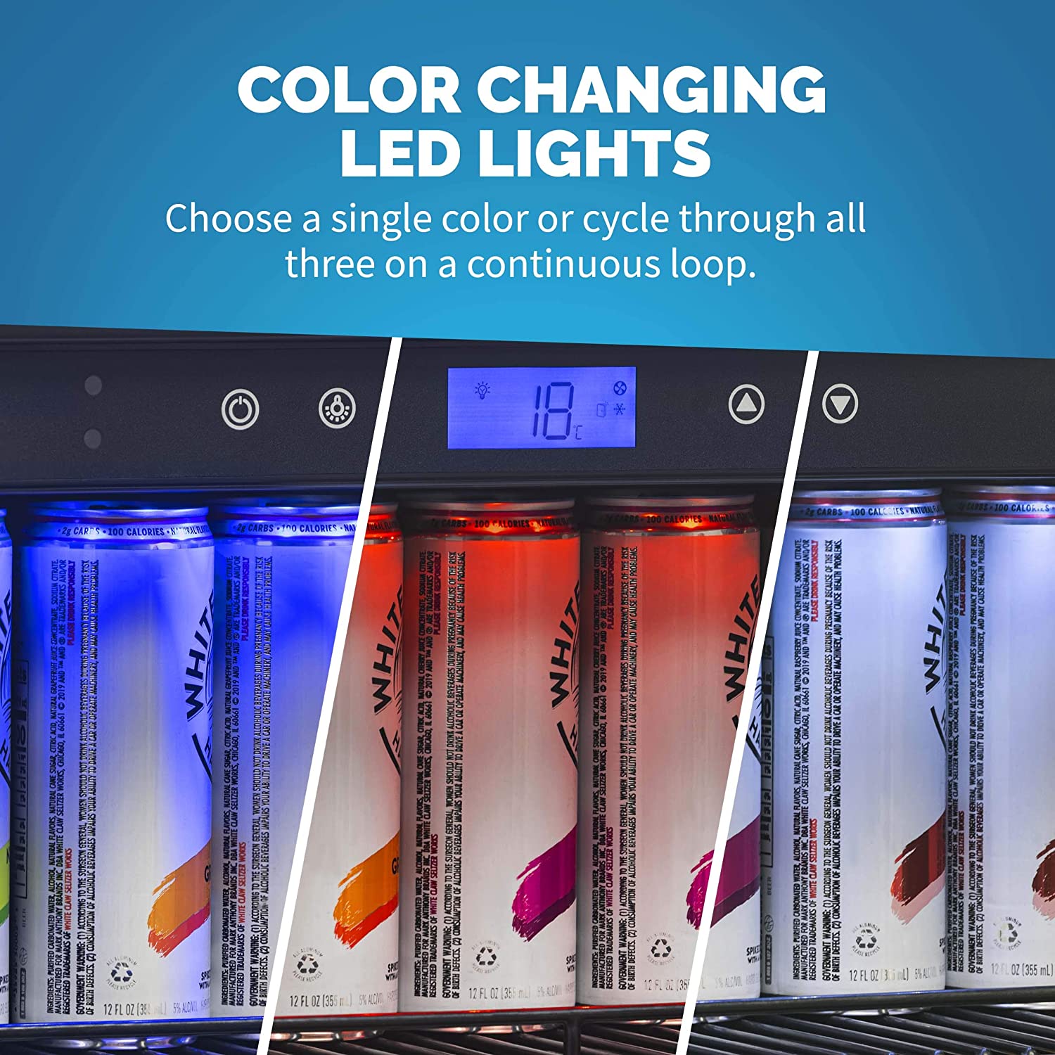 NewAir 24” Built-in Premium 224 Can Beverage Fridge with Color Changing LED Lights