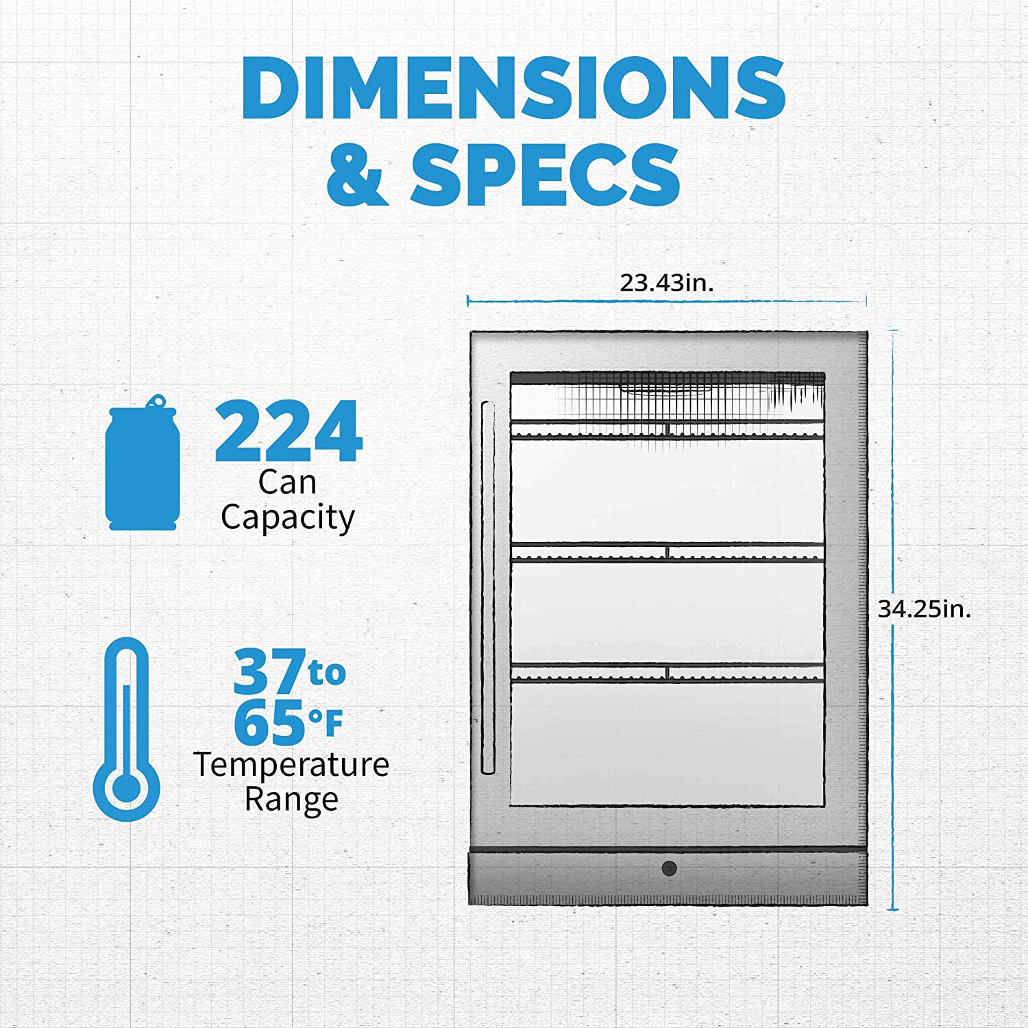 NewAir 24” Built-in Premium 224 Can Beverage Fridge with Color Changing LED Lights