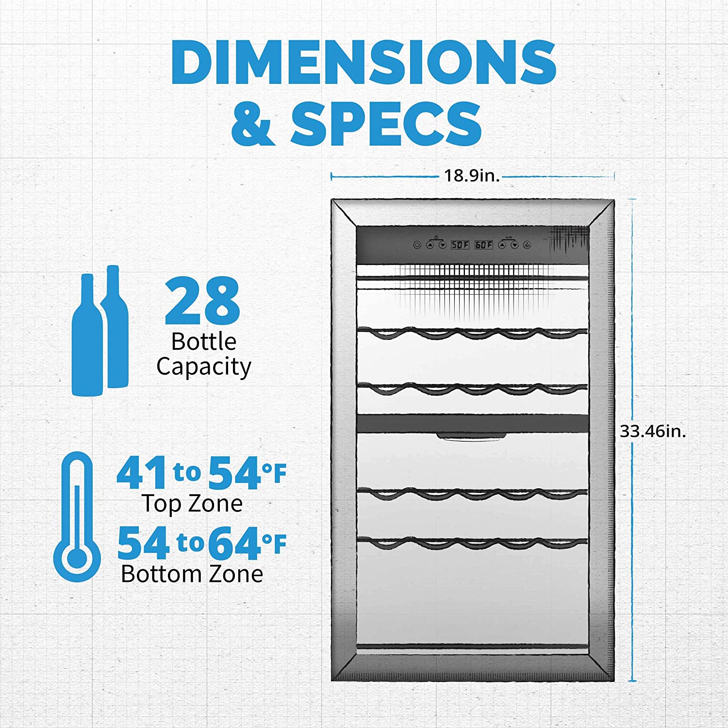 NewAir Freestanding 28 Bottle Dual Zone Wine Fridge in Stainless Steel