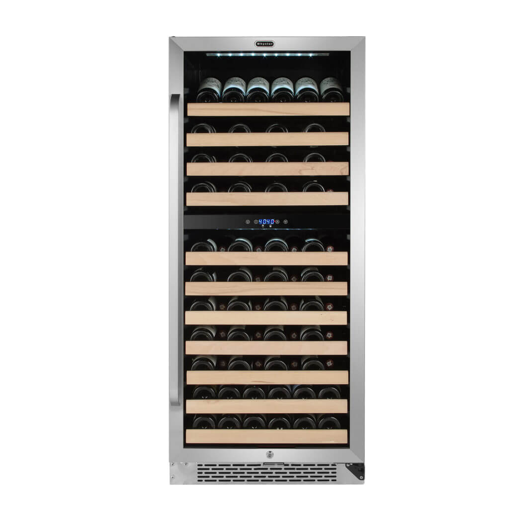Whynter 92 Bottle Built-in Stainless Steel Dual Zone Compressor Wine Refrigerator with Display Rack and LED display