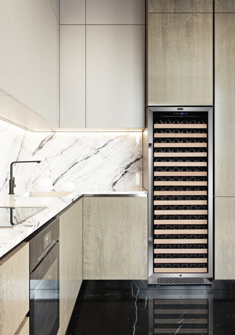 Whynter 166 Bottle Built-in Stainless Steel Compressor Wine Refrigerator with Display Rack and LED display