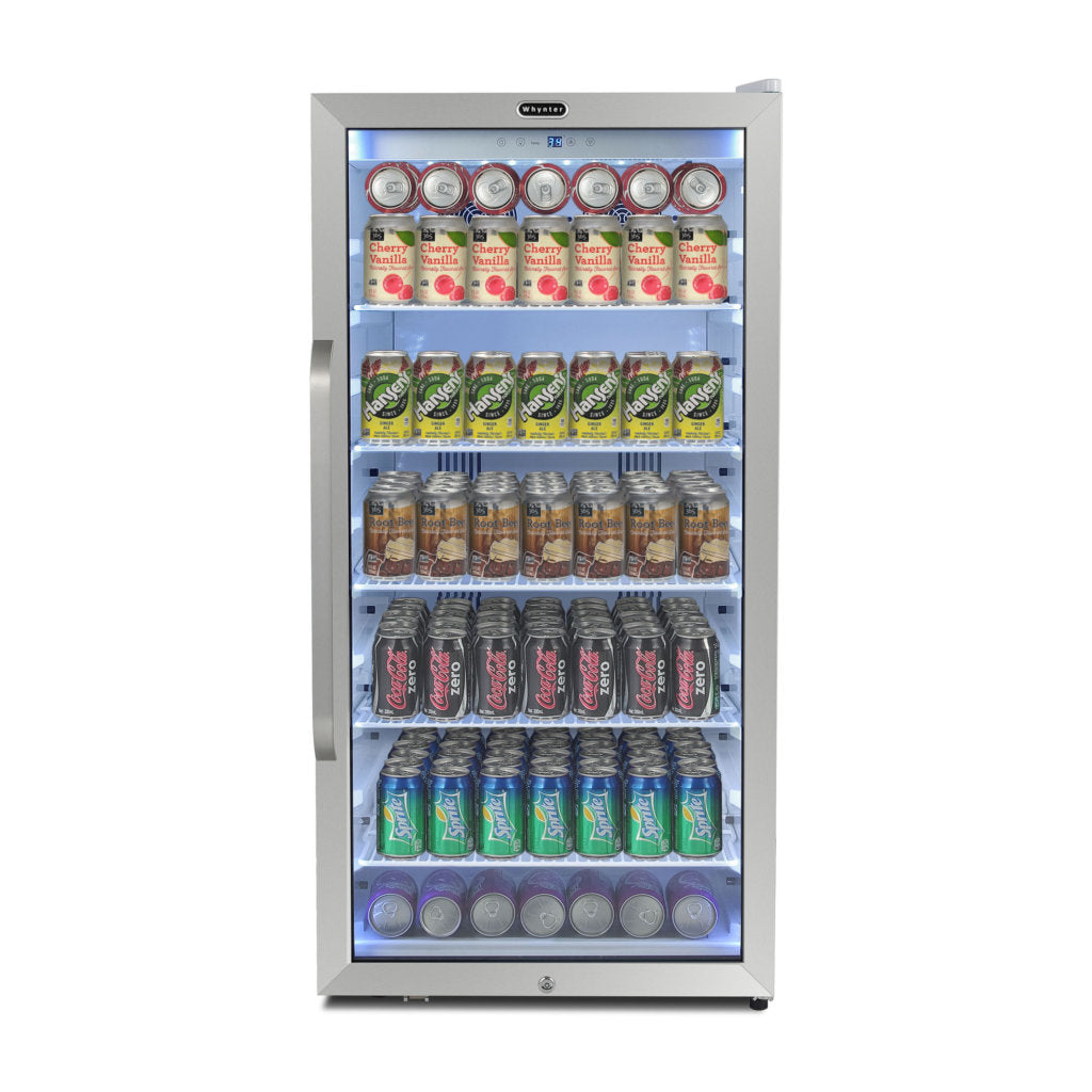 Whynter Freestanding 8.1 cu. ft. Stainless Steel Commercial Beverage Merchandiser Refrigerator with Superlit Door and Lock – White