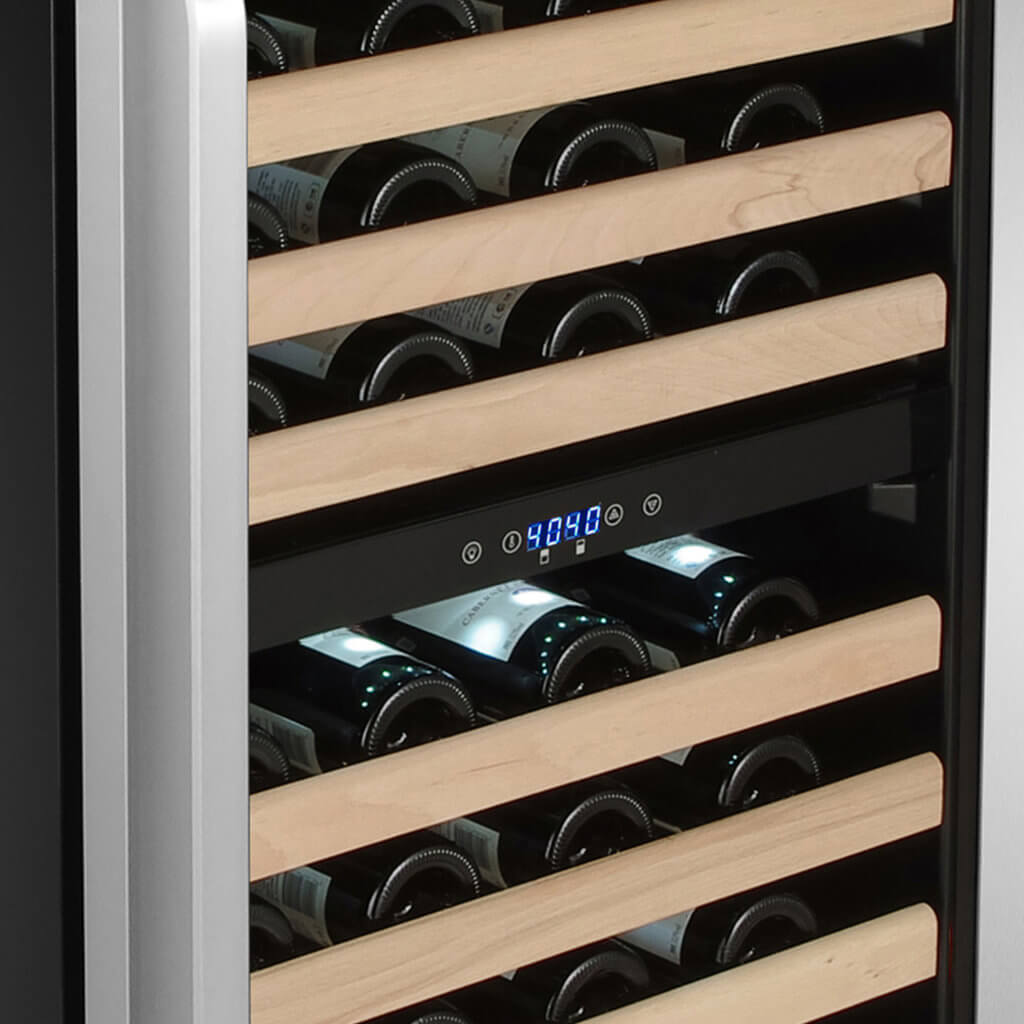 Whynter 164 Bottle Built-in Stainless Steel Dual Zone Compressor Wine Refrigerator with Display Rack and LED display