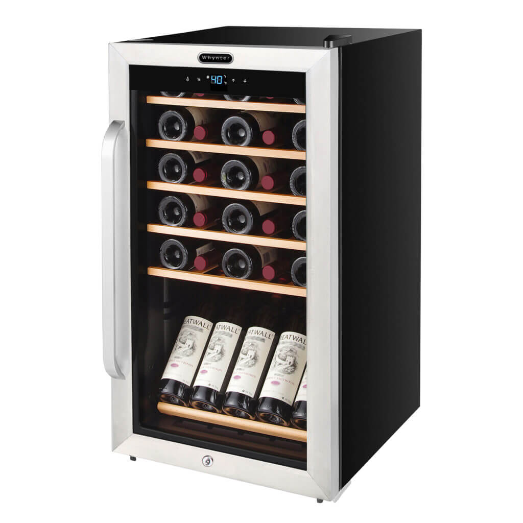 Whynter 34 Bottle Freestanding Stainless Steel Wine Refrigerator with Display Shelf and Digital Control