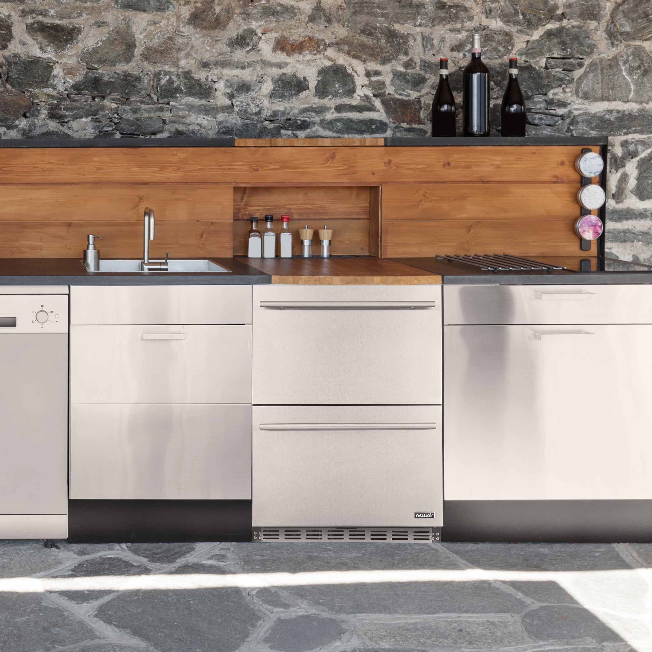 NewAir 24” Built-in 20 Bottle and 80 Can Dual Drawer Indoor/Outdoor Wine and Beverage Fridge