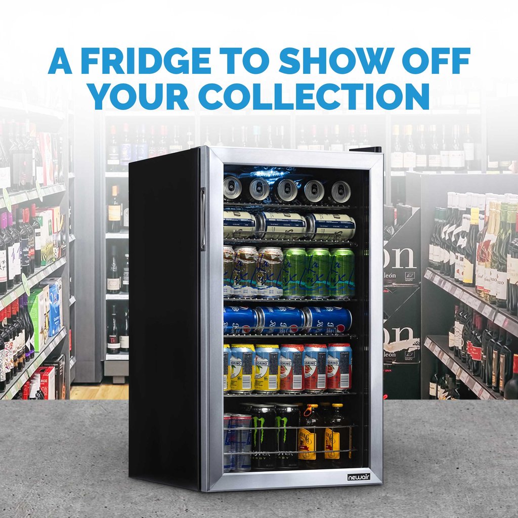 Newair 126 Can Freestanding Beverage Fridge in Stainless Steel with Adjustable Shelves