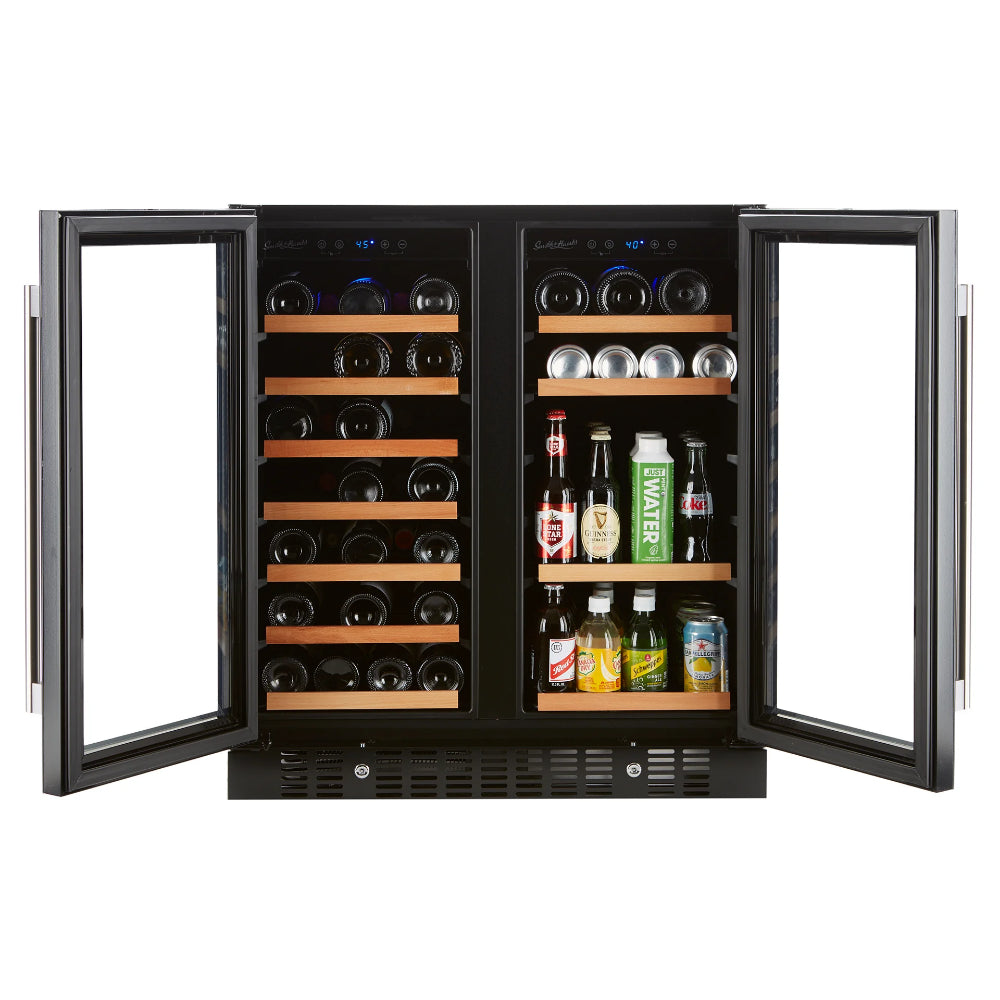 Smith-and-Hanks-wine-and-beverage-cooler-dual-zone-BEV176D-modern-black-glass-front-doors-open_1920x1280_272fddb1-d4e0-458f-ba8c-f0f128371598