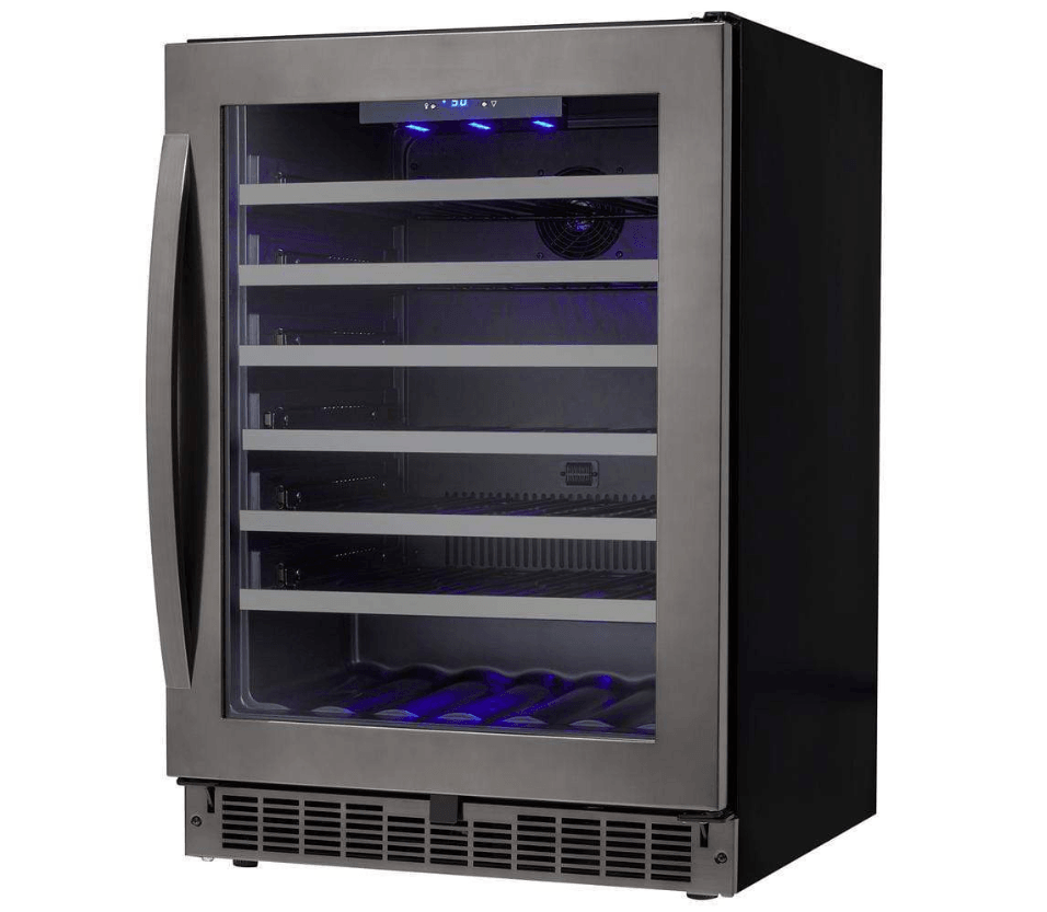 Silhouette 24" Wide 48 Bottle Single Zone Black Stainless Steel Wine Refrigerator,SSWC056D1B-S