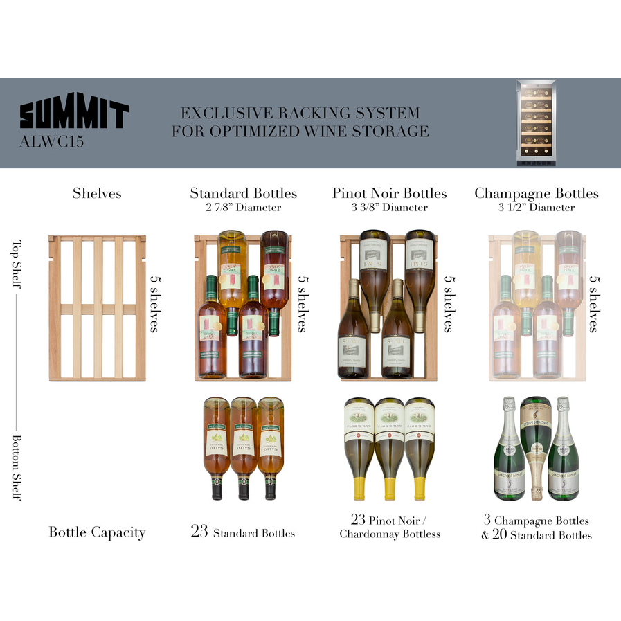 Summit Appliance 15 in. 23-Bottle Built-in Wine Cooler, ADA Height, ALWC15CSS,ALWC15CSS