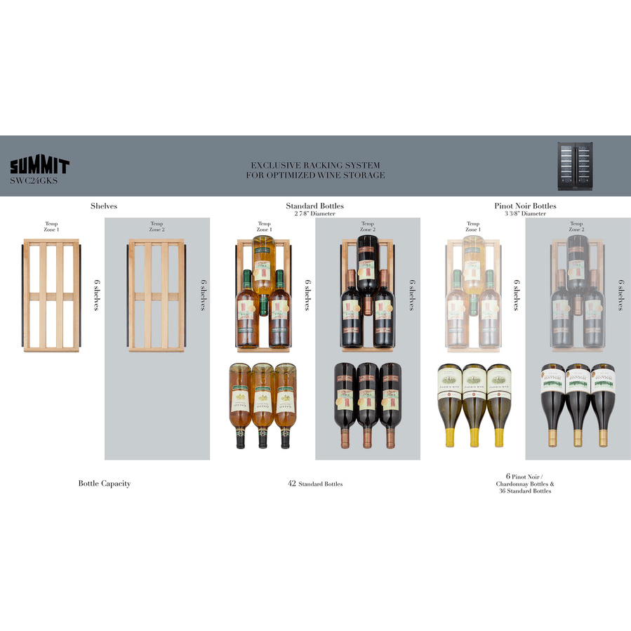 Summit Appliance 42 Bottle Dual Zone Wine Cellar, Black SWC24GKS,SWC24GKS