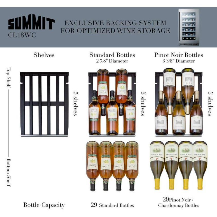 Summit Cassic Collection 18" Wide Built-In Undercounter Wine Cellar CL18WCCSS,CL18WCCSS